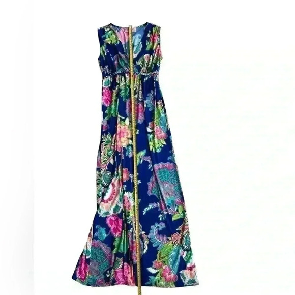 Philosophy Floral Boho Sleeveless Maxi Dress Blue Green Pink Empire Waist Medium - Picture 7 of 9